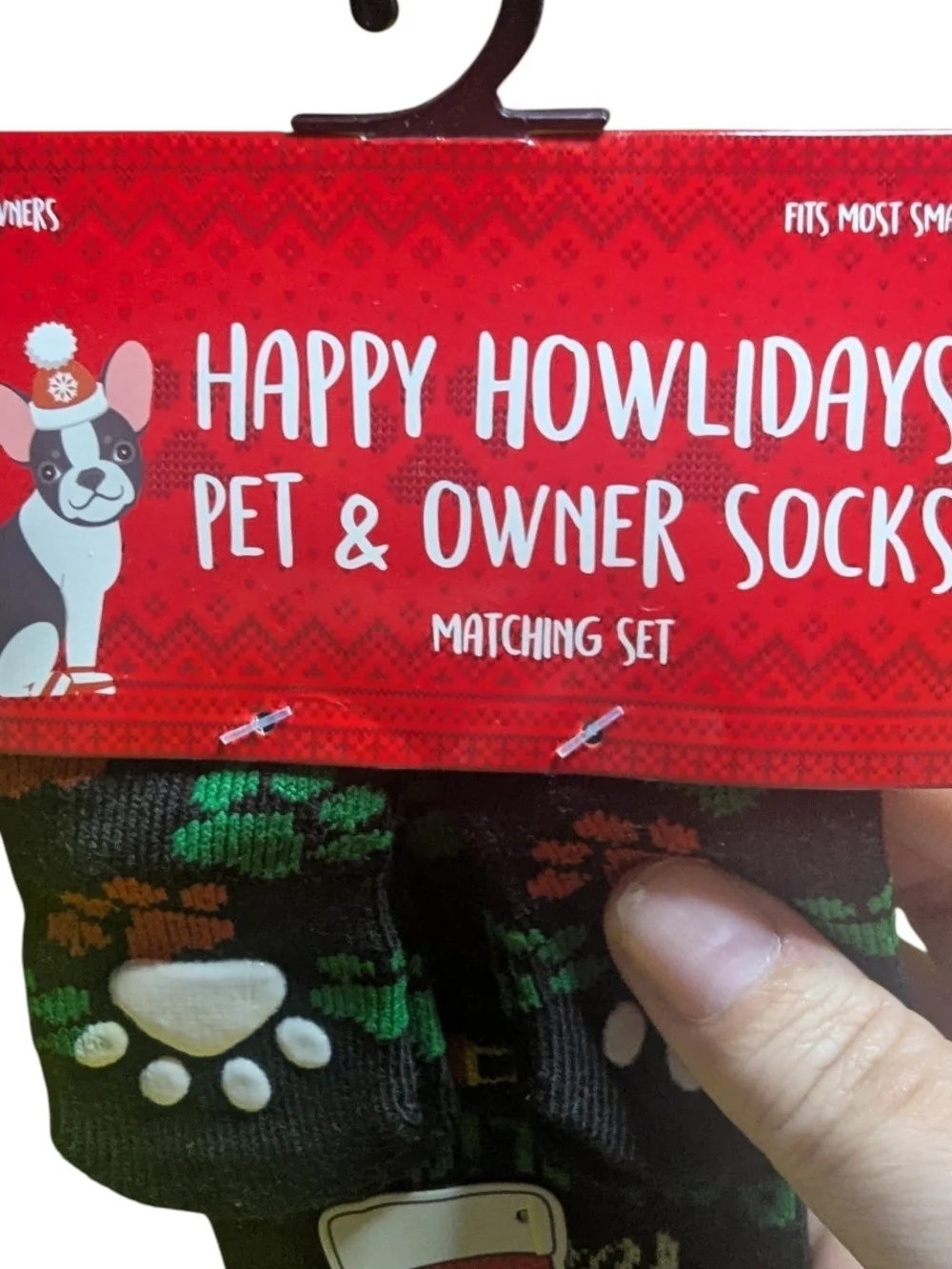 Happy Howlidays Pet & Owner Socks - Black Green & Red Paw Prints